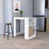 Aurora Kitchen Island with Open Compartment and Cabinet in White and Macadamia