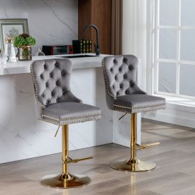 A&A Furniture,Thick Golden Swivel Velvet Barstools Adjusatble Seat Height from 25-33 Inch