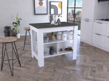 Cala Kitchen Island; Four Legs; Three Shelves -White / Onyx