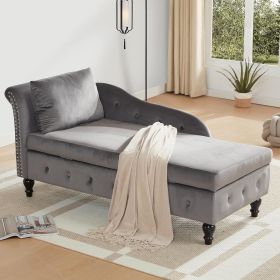 Chaise Lounge Indoor with Storage, Modern Nailhead-Trimmed Tufted Lounge Chair, Upholstered Chaise Lounges Couch with Pillow for Living Room, Bedroom