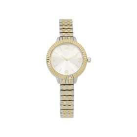 Time and Tru Women's Two Tone Round Bracelet Watch with Fluted Bezel