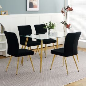 Modern Black teddy wool dining chair, upholstered chair with fabric accent side chair with gold-plated metal legs for family furniture living room