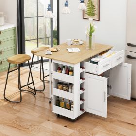 Multi-Functional Kitchen Island Cart with Stylish and Minimalist Bar Stools, Combination Set, Convenient and Practical (White Kitchen Island + Wood Co