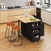 Multi-Functional Kitchen Island Cart with Stylish and Minimalist Bar Stools, Combination Set, Convenient and Practical (Black Kitchen Island + Brown B