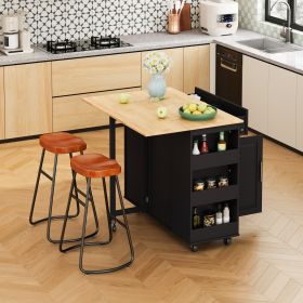 Multi-Functional Kitchen Island Cart with Stylish and Minimalist Bar Stools, Combination Set, Convenient and Practical (Black Kitchen Island + Brown B