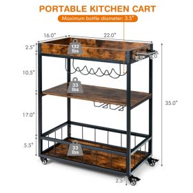 3-Tier Rolling Kitchen Bar Cart with Wine Rack