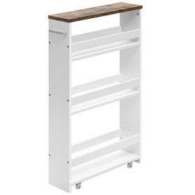 4 Tiers Rolling Slim Storage Kitchen Organizer Cart with Handle