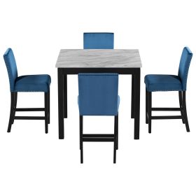 5-piece Counter Height Dining Table Set with One Faux Marble Dining Table and Four Upholstered-Seat Chairs, Table top: 40in.L x40in.W, for Kitchen and