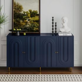 Modern Blue Lacquered 4 Door Wooden Cabinet Sideboard Buffet Server Cabinet Storage Cabinet, for Living Room, Entryway, Hallway, Office, Kitchen and D