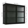 Retro Style Haze Double Glass Door Wall Cabinet With Detachable Shelves for Office, Dining Room,Living Room, Kitchen and Bathroom Black