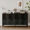 Accent Black Lacquered 4 Door Wooden Cabinet Sideboard Buffet Server Cabinet Storage Cabinet, for Living Room, Entryway, Hallway, Office, Kitchen and