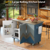 Retro Mountain Wood 47"D Kitchen Island with Drop Leaf, Accent Cabinet with Internal Storage Rack, Farmhouse Rolling Kitchen Cart on Wheels for Living