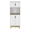 Microwave Tall Cabinet Wallas, Kitchen, Light Oak / White