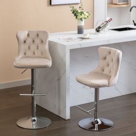 Swivel Velvet Barstools Adjusatble Seat Height from 25-33 Inch, Modern Upholstered Chrome base Bar Stools with Backs Comfortable Tufted for Home Pub a