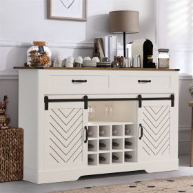 Adjustable Modern Barn Door Bar White Sideboard Storage Liquor Cabinet For Kitchen Dining Living Room