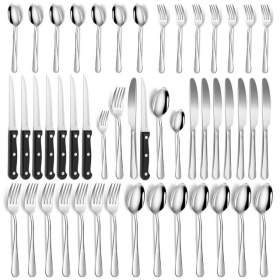 48 Pcs Silverware Set with Steak Knives Service for 8,Stainless Steel Flatware Set,Mirror Polished Cutlery Utensil Set,Home Kitchen Eating Tableware S