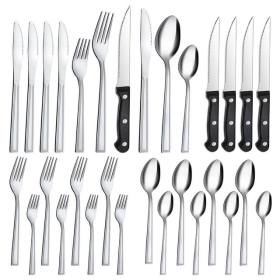 Bestdin 24 Pieces Silverware Set with Steak Knives, Stainless Steel Flatware Sets Service for 4, Mirror Polished Pattern Design Tableware Sets for Hom