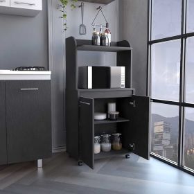 Kitchen Cart Totti, Double Door Cabinet, One Open Shelf, Two Interior Shelves, Black Wengue Finish