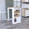 DEPOT E-SHOP Kenton Kitchen Island with 2 Bottle Organizer and Shelf, White / Macadamia