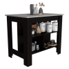 DEPOT E-SHOP Delos Kitchen Island, Four Legs, Three Shelves, Black / Ibiza Marble