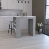 DEPOT E-SHOP Lacour Kitchen Island, Kitchen Bar Table with 3-Side Shelves, Concrete Gray / Ibiza Marble