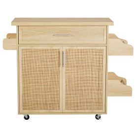 Kitchen Island Cart on Wheels, 25.6" Wooden Top Rolling Kitchen Island with Drawer, Spice Rack Towel Bar, 2 Door Cabinets