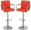 Contemporary Style Red Faux Leather Bar Stool Counter Height Chairs Set of 2 Adjustable Height Kitchen Island Stools