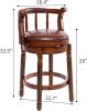 Seat Height 26'' swivel Cow top Leather Wooden Bar Stools 360 Degree Swivel Bar Height Chair with Backs for Home Kitchen Counter(Brown 1pc)