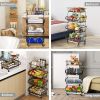 Fruit Vegetable Storage Basket for Kitchen - 4 tier Stackable Metal Wire Baskets Cart with Rolling Wheels Utility Fruits Rack Produce Snack Organizer