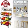 Fruit Vegetable Storage Basket for Kitchen - 4 tier Stackable Metal Wire Baskets Cart with Rolling Wheels Utility Fruits Rack Produce Snack Organizer