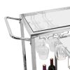 Bar Cart for Home, 3-Tier Mobile Kitchen Serving Cart with Glass Holder and Wine Rack, Rolling Wine Trolley with Tempered Glass and Chrome-Finished Me