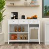 Tilt Out Trash Cabinet, Rattan Kitchen Trash Can Cabinet with 3 Drawers and 2 Doors, Wooden Freestanding Storage Cabinet with Adjustable Shelf for Kit