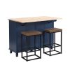 TOPMAX Farmhouse Kitchen Island Set with Drop Leaf and 2 Seatings,Dining Table Set with Storage Cabinet, Drawers and Towel Rack, Blue+Black+Brown