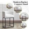 Modern Bar Stools Set of 2, 27.5" Counter Height Stools with Barrel Back and Arms, Upholstered Seat Cushion Linen Modern Kitchen Island Chair with Bla