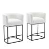 Modern Bar Stools Set of 2, 27.5" Counter Height Stools with Barrel Back and Arms, Upholstered Seat Cushion Linen Modern Kitchen Island Chair with Bla