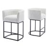 Modern Bar Stools Set of 2, 27.5" Counter Height Stools with Barrel Back and Arms, Upholstered Seat Cushion Linen Modern Kitchen Island Chair with Bla