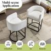 Modern Bar Stools Set of 2, 27.5" Counter Height Stools with Barrel Back and Arms, Upholstered Seat Cushion Linen Modern Kitchen Island Chair with Bla