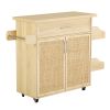 Kitchen Island Cart on Wheels, 25.6" Wooden Top Rolling Kitchen Island with Drawer, Spice Rack Towel Bar, 2 Door Cabinets