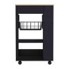 Blosson Kitchen Cart, One Drawer, Two Open Shelves, Four Casters -Black / Light Oak