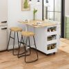 Multi-Functional Kitchen Island Cart with Stylish and Minimalist Bar Stools, Combination Set, Convenient and Practical (White Kitchen Island + Wood Co