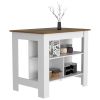 DEPOT E-SHOP Delos Kitchen Island, Four Legs, Three Shelves, White / Walnut