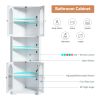 White Tall Corner Cabinet with Glass Doors & Led, 70.86" Tall Bathroom Storage Cabinet with 4 Doors and 6 Shelves, Linen Tower Corner Storage Cabinet