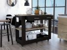 Rockaway 2-Drawer 2-Shelf Kitchen Island Black Wengue and Light Oak