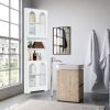 White Tall Corner Cabinet with Glass Doors & Led, 70.86" Tall Bathroom Storage Cabinet with 4 Doors and 6 Shelves, Linen Tower Corner Storage Cabinet