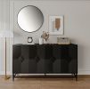 Accent Black Lacquered 4 Door Wooden Cabinet Sideboard Buffet Server Cabinet Storage Cabinet, for Living Room, Entryway, Hallway, Office, Kitchen and