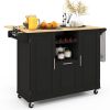 Rolling Kitchen Island Cart with Drop-Leaf Countertop ad Towel Bar