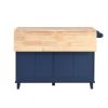 TOPMAX Farmhouse Kitchen Island Set with Drop Leaf and 2 Seatings,Dining Table Set with Storage Cabinet, Drawers and Towel Rack, Blue+Black+Brown