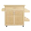 Kitchen Island Cart on Wheels, 25.6" Wooden Top Rolling Kitchen Island with Drawer, Spice Rack Towel Bar, 2 Door Cabinets