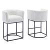 Modern Bar Stools Set of 2, 27.5" Counter Height Stools with Barrel Back and Arms, Upholstered Seat Cushion Linen Modern Kitchen Island Chair with Bla