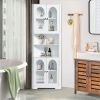 White Tall Corner Cabinet with Glass Doors & Led, 70.86" Tall Bathroom Storage Cabinet with 4 Doors and 6 Shelves, Linen Tower Corner Storage Cabinet